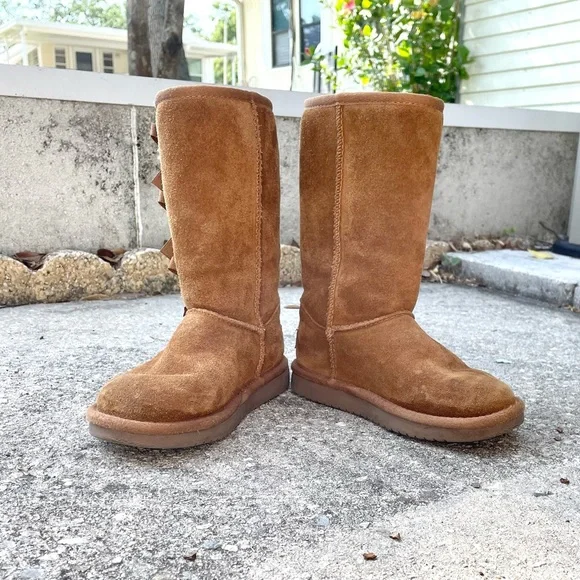 UGG Koolaburra Tall Boots - Girls Size 12 - Chestnut Brown - Bow Tie Closure - Picture 5 of 12